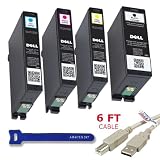 51vo26GENmL. SL160 Genuine Dell Series 31 Ink Cartridge Set 1 Black + 1 Magenta + 1 Cyan + 1 Yellow for use with Dell V525w/ V725w All in One Wireless Inkjet Printer (6 USB Printer cable + Abacus 24 7 Blue Velcro Tie Included)