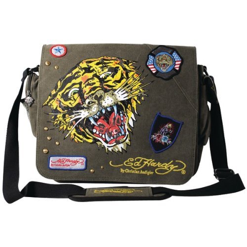 Ed Hardy Lee Tiger Messenger Bag - Khaki