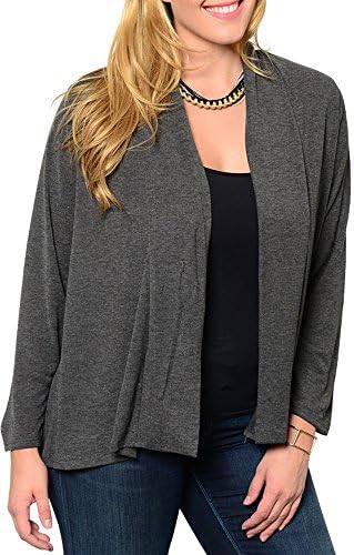 DHStyles Women's Plus Size Classy Open Front Flowy Cardigan Top-2X - Charcoal