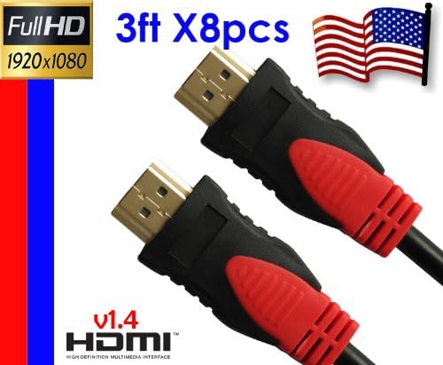 YarMonth- 8packs Super High Resolution 1.4V HDMI 1M (3 Feet) For HDTV, Plasma, LCD, PS3, DVD Players, Satellite & Cable boxes