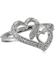 Sterling Silver 1/10 ct. t.w. Double Heart Diamond Ring, Size 8