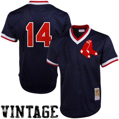 Mitchell & Ness Jim Rice Boston Red Sox 1989 Authentic Throwback Mesh Batting Practice Jersey - Navy Blue (Medium)