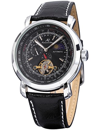 KS - KS068 - Montre Homme Classique - Cadran Noir - Mécanique Automatique - Bracelet Cuir