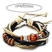 COOLSTEELANDBEYOND Multi-Strand Mens Leather Bracelet with Bead Strings Wrap Bracelet Wristband Black Brown White Tri-Tone