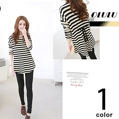 (オルル)OLULU バックリボン ボーダー 長袖 チュニック カットソー Tシャツ / 長袖 レディース 七分袖 半袖 ボーダー vネック 指穴 襟付き タートル ワンピース 無地 白 レディースファッション トップス カットソー キャミソール ノースリーブ インナー シンプル カジュアル / レディース 150304-06