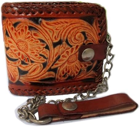 Biker / Trucker Cowhide Leather Bifold Chain Men's Wallet with Stitch Edge /Brown from Thailand
