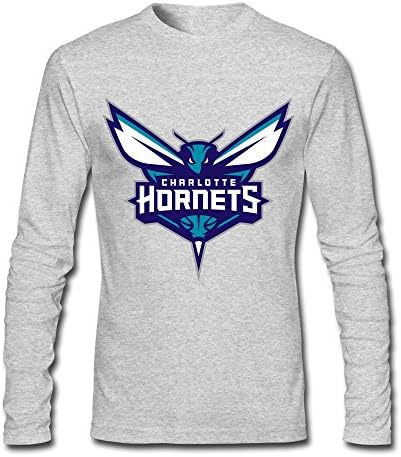 SHUNLI Men's Charlotte Hornets NBA NOL Logo Long Sleeve T-shirt M HeatherGray