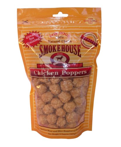 Smokehouse 100-Percent Natural Chicken Poppers Dog Treats, 8-Ounce Resealable Bag