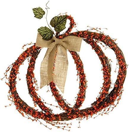Fall or Thanksgiving Pumpkin-Shaped Wreath with Berries &amp; Bow , 22 Inches