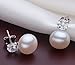 Women White 8-9mm Freshwater Pearl Cubic Zirconia Stud Earrings 925 Sterling Silver by Joyfulshine