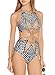 Oops Style Womens Tropical Tribal Starbasket Knot Front Padded One Piece Swimsuits White/Black/Multi L