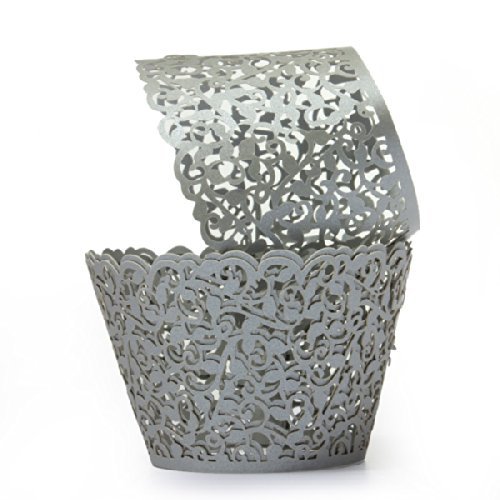 Baloray Filigree Little Vine Lace Laser Cut Cupcake Wrapper Liner Baking Cup Muffin Case Trays Wedding Birthday Party Decoration (Grey, 12)