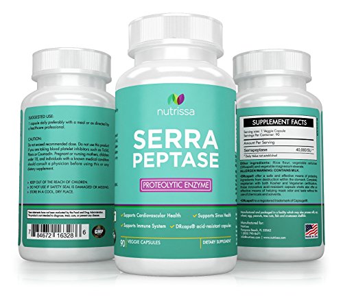 Serrapeptase Enzyme - Supports Immune System - Promotes Sinus and Cardiovascular Health - Anti-Inflammatory - Optimal Dosage - Unique Enteric Coated Anti-Acid Capsules (DRcapsÂ®) - 90 Capsules