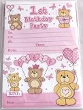 Pack of 20 Pink Girl's 1st Birthday Party Invitations with Envelopes
