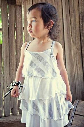 Chloe Gray Stripe Tiered Dress in White