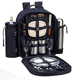 Picnic at Ascot 043B-P Coffee Super Deluxe Coffee Backpack For 2 Blue Gingham