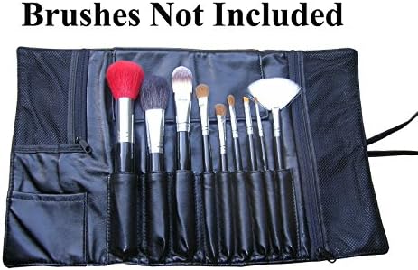 Black 9 Slot Faux Leather Cosmetic Brush Makeup Bag Case Organizer