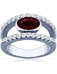 Platinum Oval Cut Ruby Ring With Sidestones