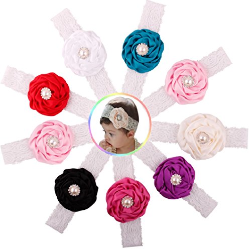 DZT1968® Baby Girl Wide Lace Turban Headband Head Wrap Hair Band With Pearl Flower
