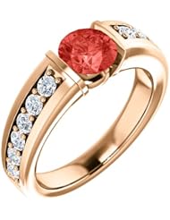 14K Rose Gold 6.00mm Round Cut Chatham Created Padparadscha Sapphire and Diamond Ring -- LIFETIME WARRANTY