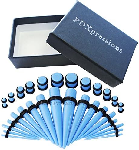 36pc Taper &amp; plug Jewelry Set Ear stretching Gauge Kit Baby Blue Size 14G-00G