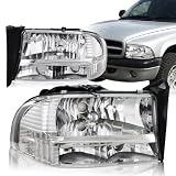 1997 - 2004 Dodge Dakota Chrome Housing Headlights with Clear Reflector Bumper Lights by HK5