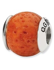 Sterling Silver Coral Stone Charm Bead Fits Pandora Chamilia Biagi Bracelet