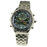 Brand New Mens Blue Dial Stainless Steel Analog Digital Dual Wrist Watch