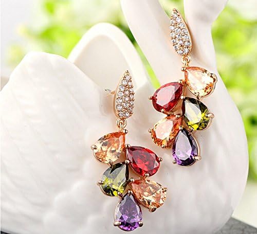 Flover Rose Gold Plated Colorful Crystal Mona Lisa Luxury Dangle Earrings for Women