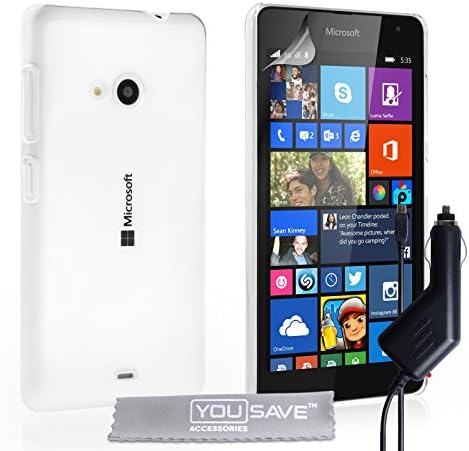 Yousave Accessories Microsoft Lumia 535 Case Crystal Clear Hard Cover With Car Charger