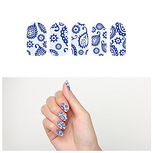 Blue Denim Paisley Pattern Nail Sticker Art Design - Nail Decals w/ Strips of 22 Nail Wraps & File