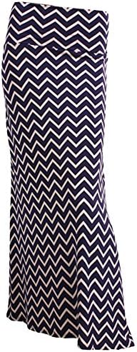 Maxi Skirt, Multi Print Long Skirt,Small,Navy Chevron