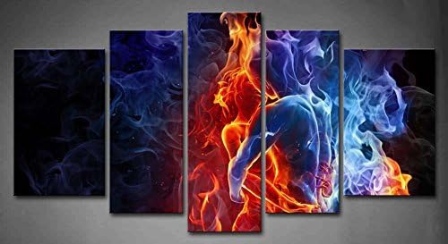 Modern Home Decoration painting 5 Panel Wall Art Red Fire Hot Couple Kiss Each Other Blue Yellow Man And Woman The Picture Print On Canvas People Pictures piece
