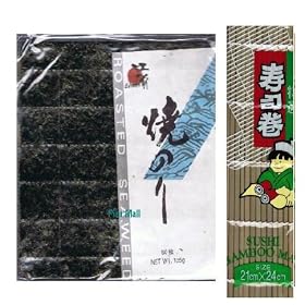Seaweed Nori for Sushi Making - 50 Full Size Sheets + 1 Sushi Mat