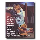 Little Boy Praying Bed Teddy Bear Now I Lay Me Down Religious Home Decor Wall Picture Art Print