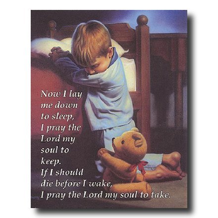 Little Boy Praying Bed Teddy Bear Now I Lay Me Down Religious Picture Art Print