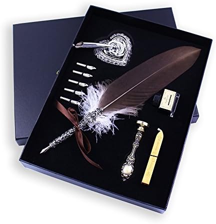 Featty Feather Pen Set With Metal Stamp And Pen Holder