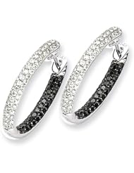 14k White Gold Black & Diamond In-Out Hoop Oval Earrings. Carat Wt- 0.927ct