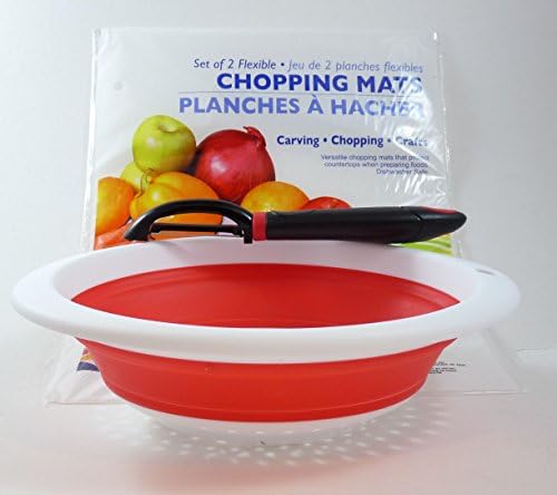 Collapsable Colander, And Bonus Peeler And Flexible Cutting Board Set Make Up This Handy Salad Prep Station Bundle
