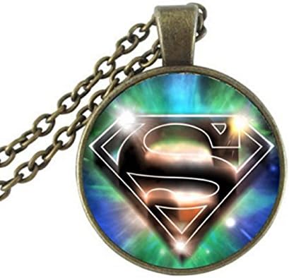 Superman Pendant Necklace B&amp;M 2016 New Fashion Round Glass Necklace Superman Vintage Glas Necklace Pendant (Green Bronze)
