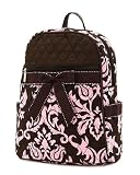Medium Quilted Damask Print Backpack Purse - Pink, Chocolate Brown (11x13x5)