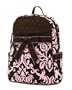 Medium Quilted Damask Print Backpack Purse - Pink, Chocolate Brown (11x13x5)