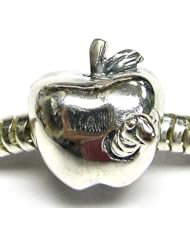 Queenberry Sterling Silver Teachers Apple Worm Leaf Bead For Pandora Troll Chamilia Biagi European Story Charm Bracelets