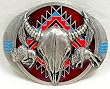 Buffalo Skull Head Red/Black Enamel Buckle