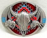 Buffalo Skull Head Red/Black Enamel Buckle