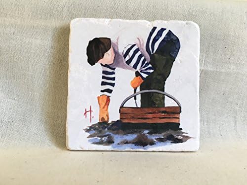 Blue Striped Clammer Marble Tile Coaster
