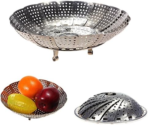 Folding Stainless Mesh Food Dish Poacher Vegetable Fruit Steamer Basket Cooker