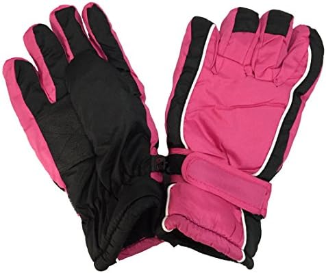 Kids Unisex Winter Warm Ski Gloves, Skiing, Snowboarding, ATV, Outdoor - Adjustable Straps - Waterproof - Assorted Colors (Pink)
