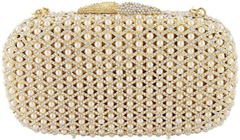 Yahoho Women's Wedding Evening Bag Party Handbag Clear Austrian Crystal Cream Simulated Pearl