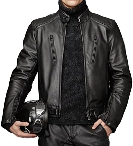 WNS Leather Men's Lambskin Leather Motorcycle Biker jacket - Large